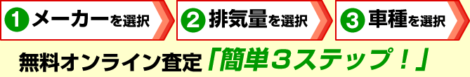 （1）メーカーを選択、（2）排気量を選択、（3）車種を選択